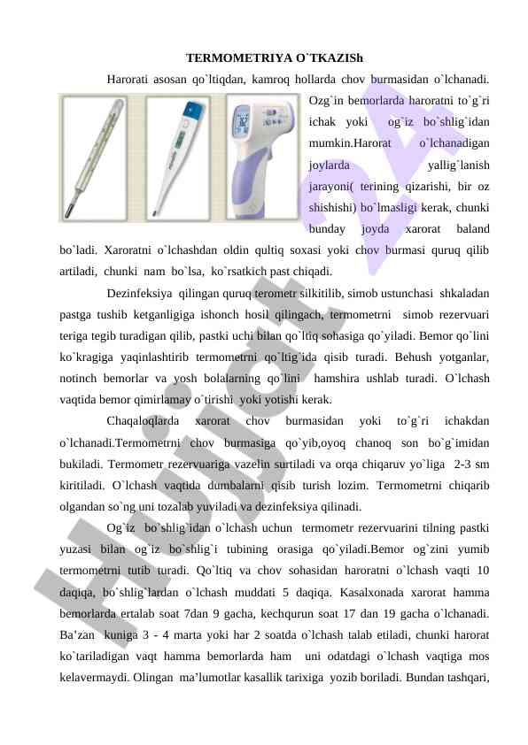 Termometriya otkazish usullari va qoidalari