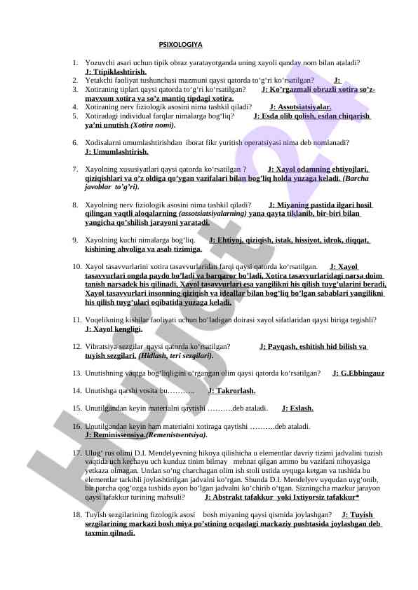 Psixologiyada xayol va xotira tushunchalari