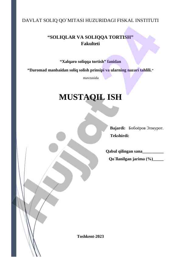 Daromad manbaidan soliq solish prinsipi va tahlili
