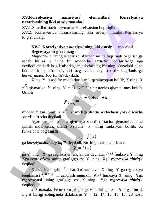 Korrelyasiya nazariyasi elementlari tahlili