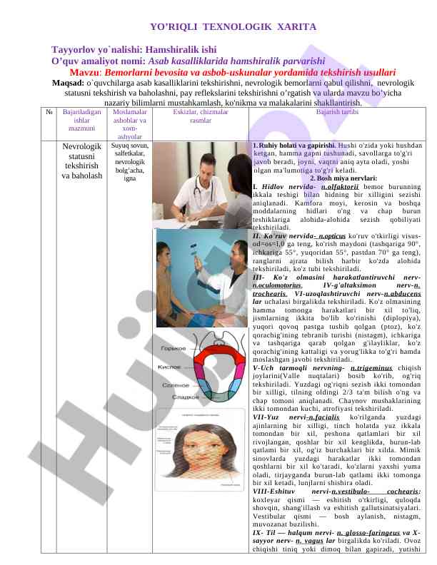 Hamshiralik ishida asab kasalliklari tekshiruvi
