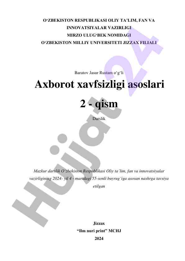 Axborot xavfsizligi asoslari 2 - qism darslik