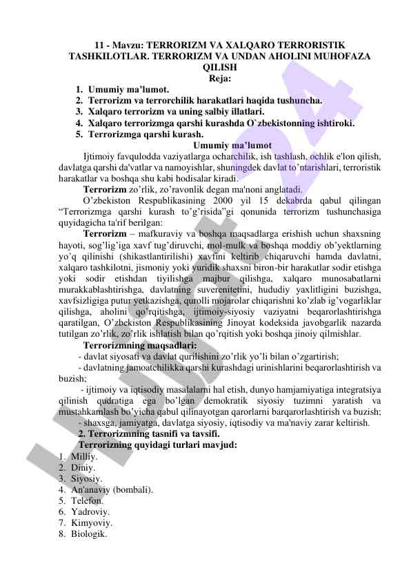 Terrorizm va xalqaro terroristik tashkilotlar