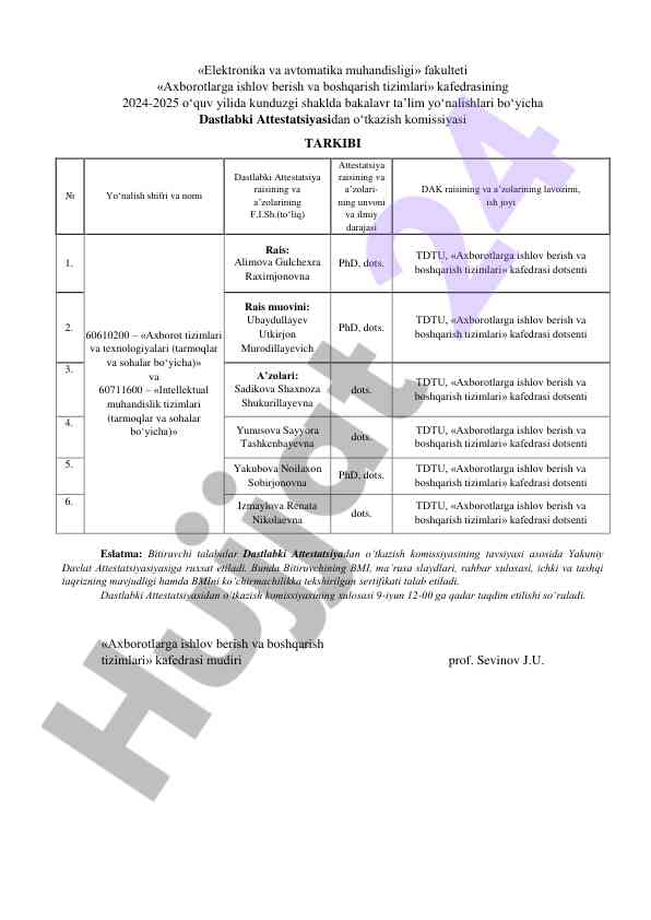 Dastlabki attestatsiya tashkiloti 2024-2025 yilida