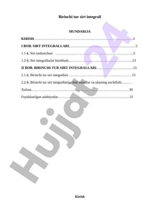 Birinchi Tur Sirt Integrali Tushunchalari