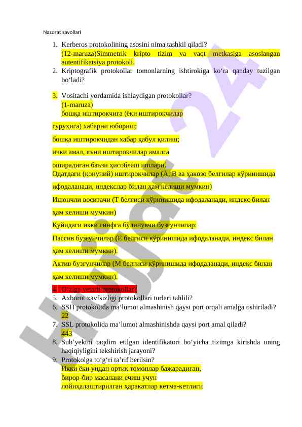 Kerberos protokolining asosiy aspektlari
