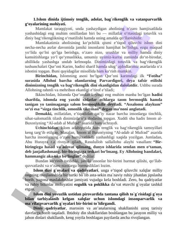 Islom dinida ijtimoiy tenglikning mohiyati