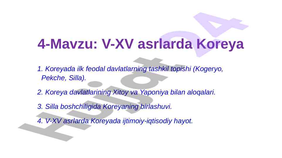 V-xv asrlarda koreya tarixi va ijtimoiy hayoti