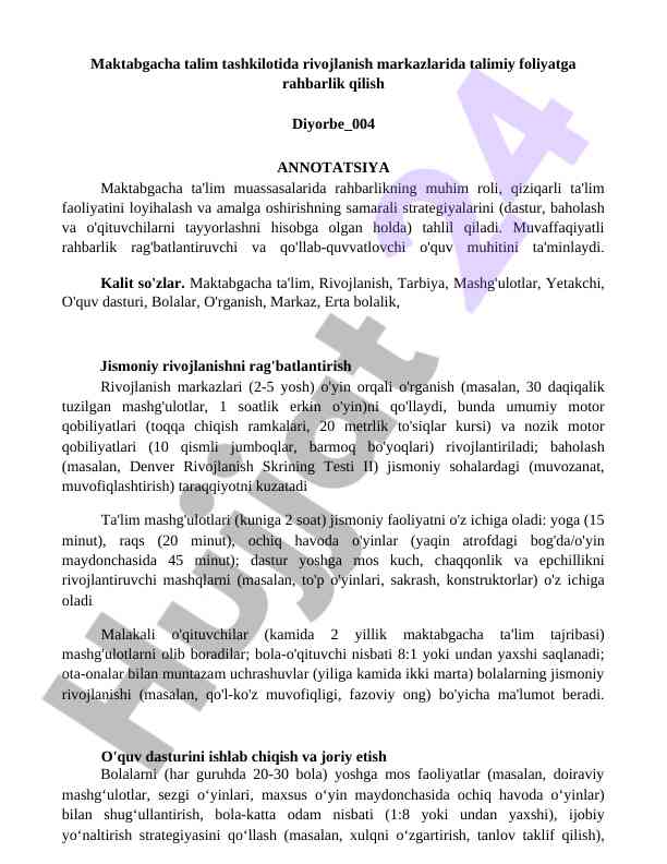 Maktabgacha ta'lim tashkilotlarida rivojlanish markazlari