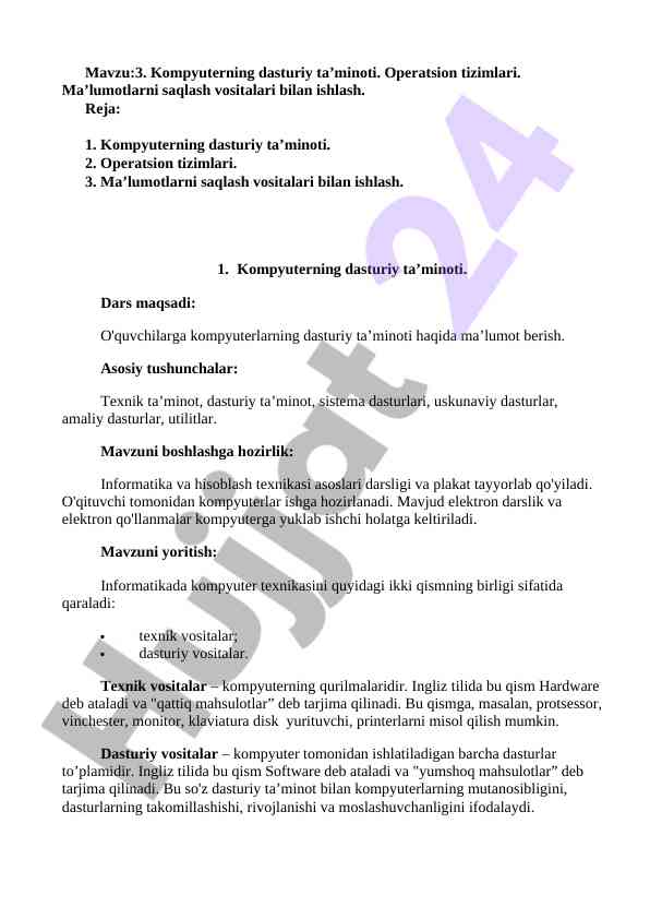 Kompyuter dasturiy ta’minoti operatsion tizimlari