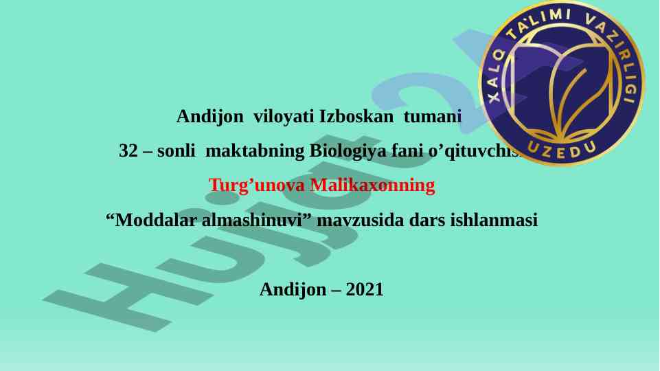 Moddalar almashinuvi dars ishlanmasi