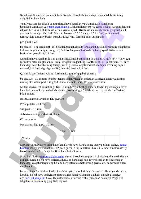 Kanaldagi dinamik bosimni aniqlash usullari