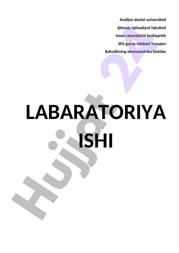 Ekonometrika laboratoriya ishining yechimi