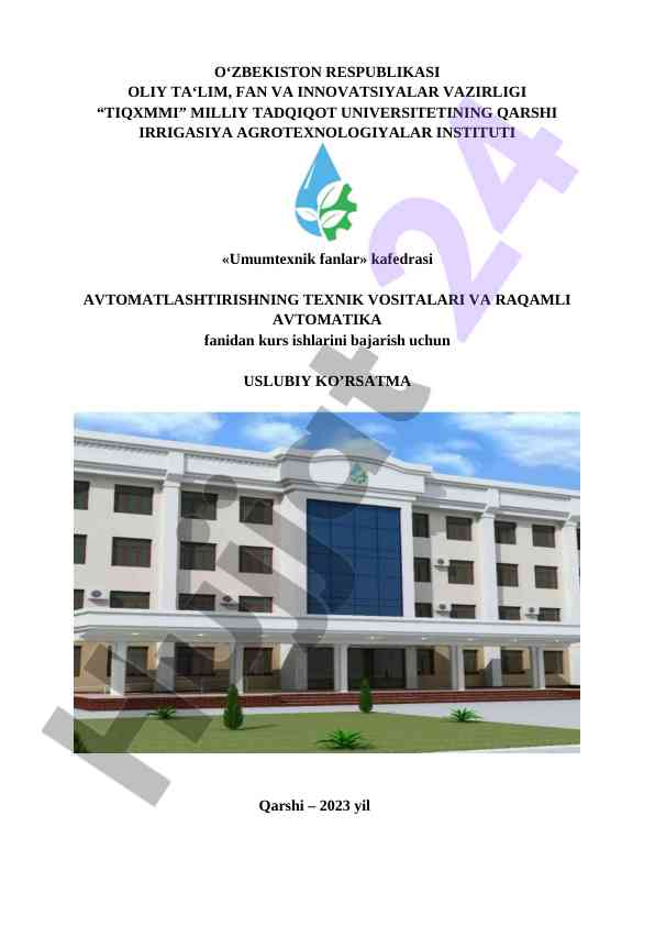 Avtomatlashtirish texnik vositalari va raqamli avtomatika