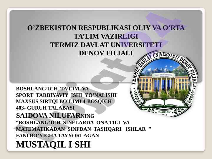 Boshlang'ich sinflarda tarbiyaviy tadbirlar