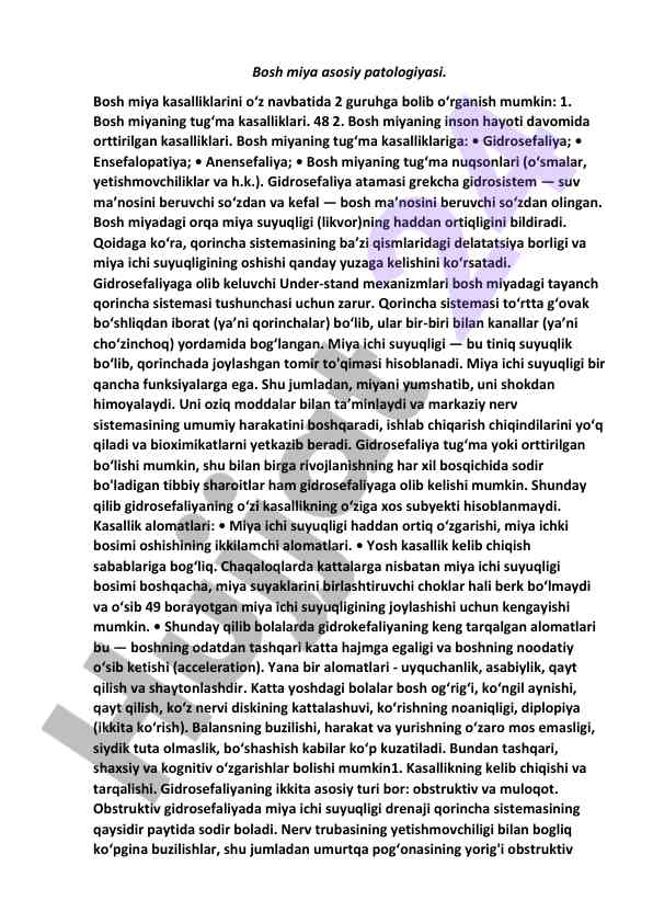 Bosh miya asosiy patologiyasi tahlili