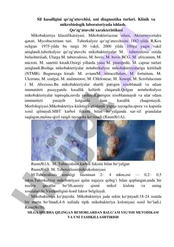 Sil kasalligini qo'zg'atuvchisi va diagnostika turlari