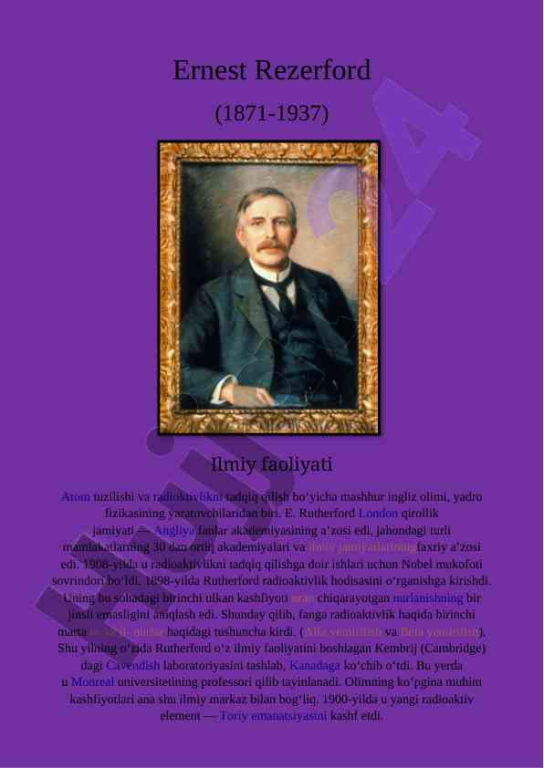 Ernest rezerfordning ilmiy faoliyati