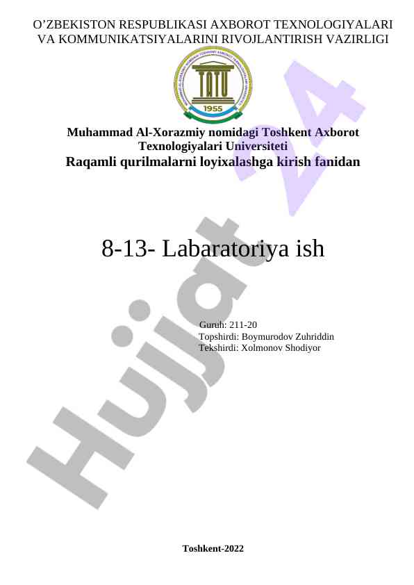 Loyihalash va raqamli qurilmalar laboratoriya ishlari