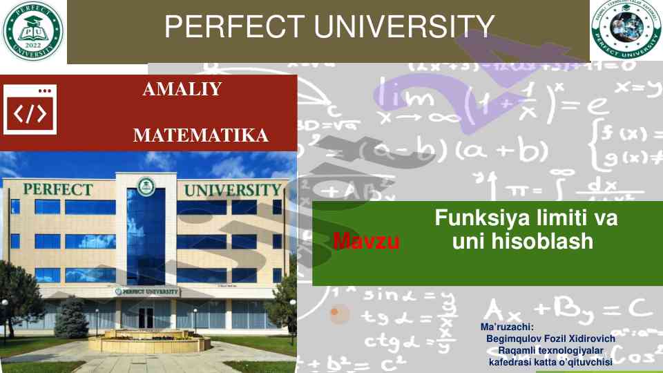Amaliy matematika funksiya limiti va hisoblash usullari