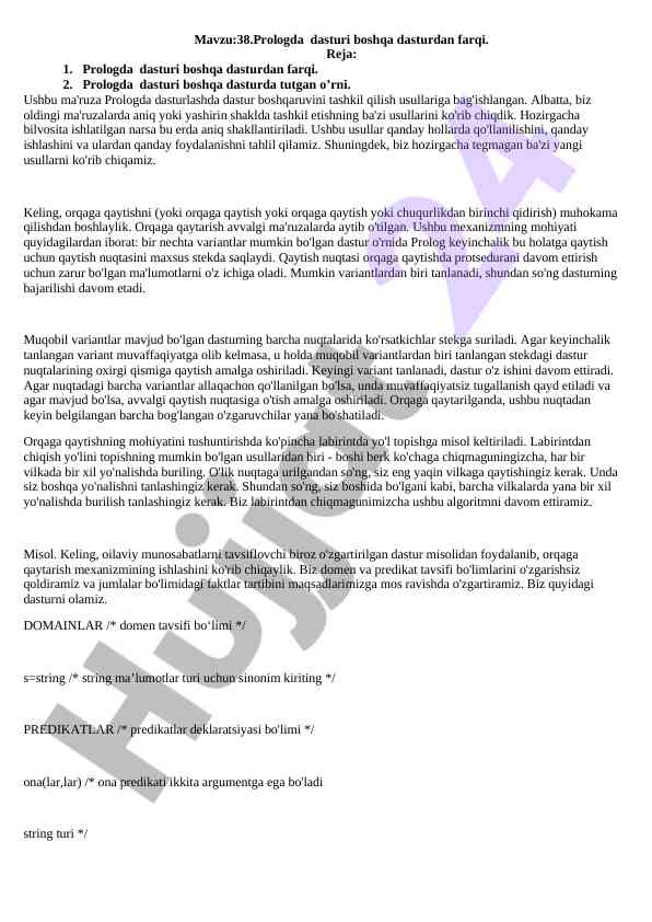 Prologda dastur boshqaruvi va farqlari tahlili