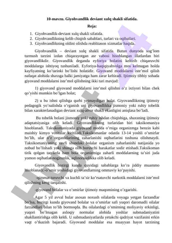 Giyohvandlik deviant xulq shakli sifatida tahlil