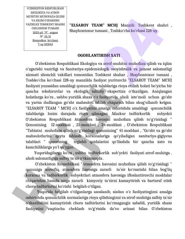 O'zbekiston qonunchiligiga rioya etish tahlili