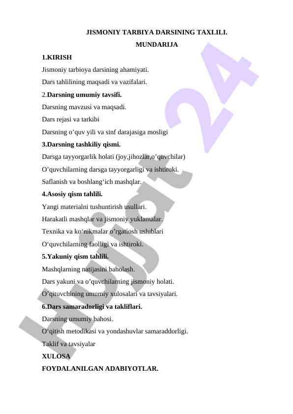 Jismoniy tarbiya darsining tahlili