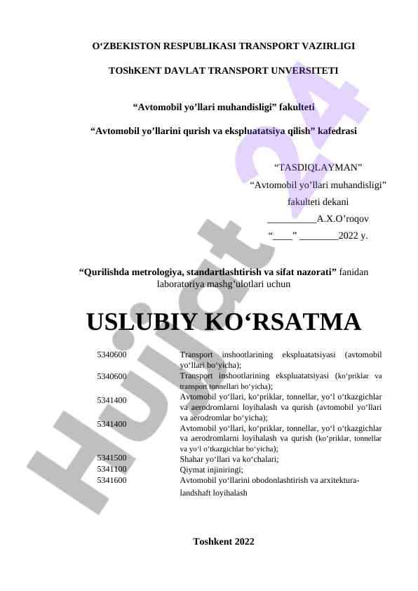 Qurilisda metrologiya, standartlashtirish va sifat nazorati