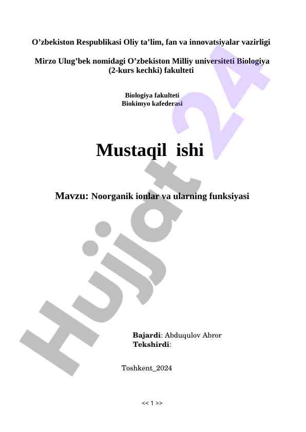 Noorganik ionlar va ularning funksiyasi
