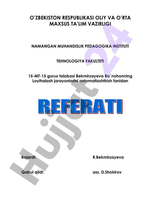 Mathcad dasturlash elementlari bilan ishlash bo'yicha referat