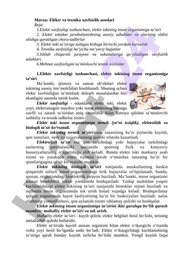Elektr va texnika xavfsizlik asoslari kurrikuli