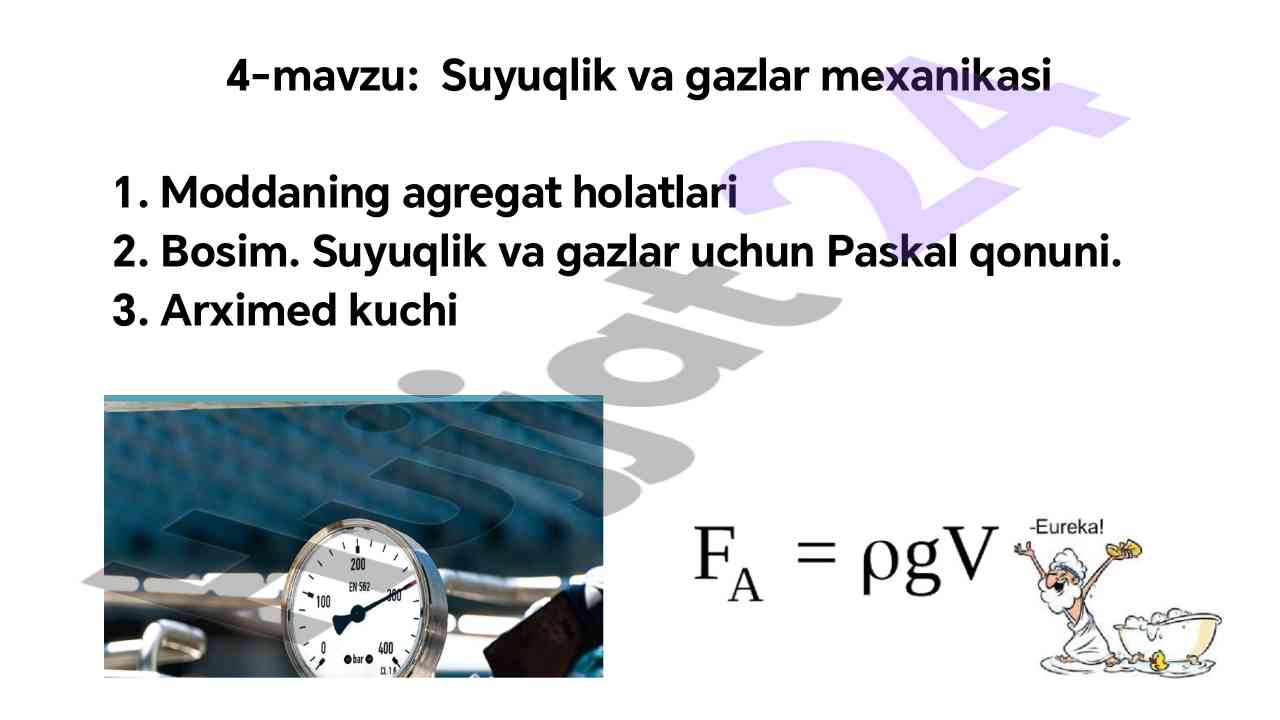 Suyuqlik va gazlar mexanikasi mavzusi