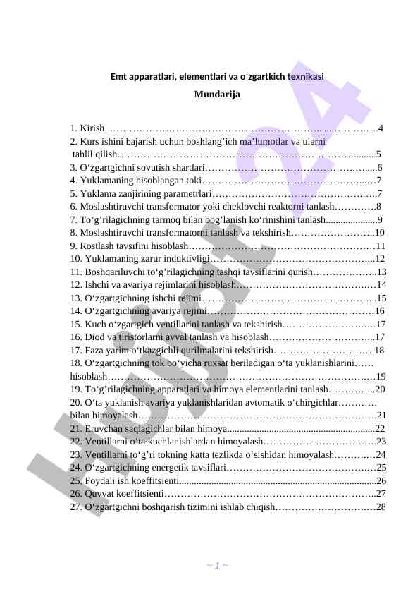 Emt apparati va o'zgartkich texnikasi tahlili