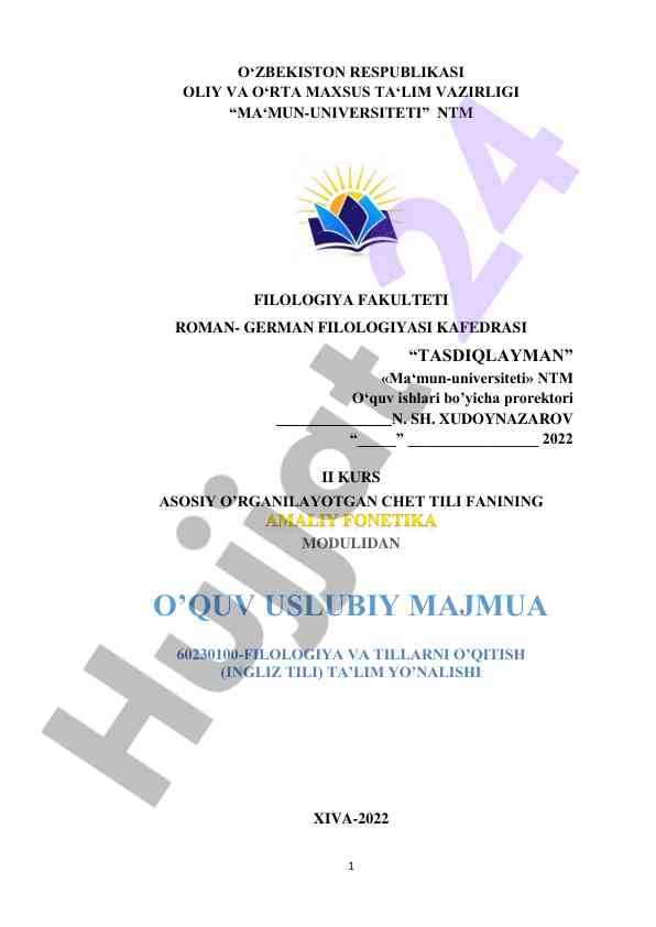 Amaliy fonetikadan o‘quv usuliy majmua 2022