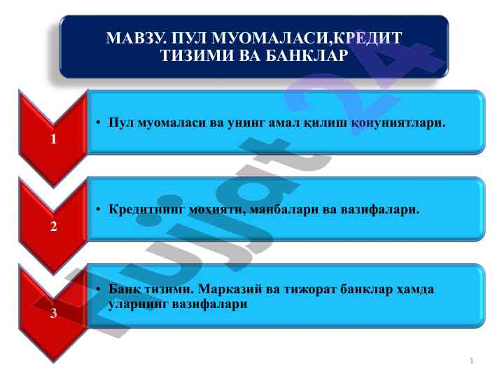 Pul muomalasi va kredit tizimi haqida ma'lumotlar