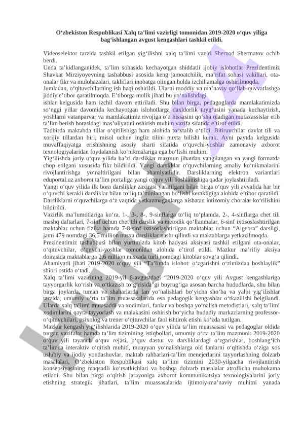 Xalq ta'limi vazirligi kengashlari 2019-2020