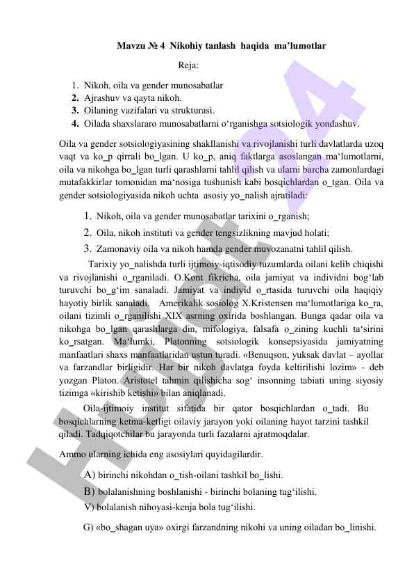 Nikohiy tanlash haqida ma’lumotlar