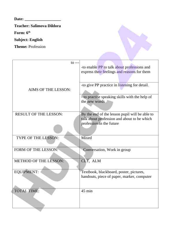 Engaging english lesson plan for 6th grade students
