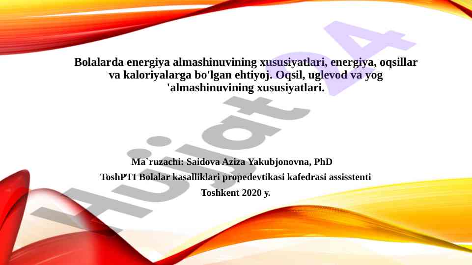 Bolalarda energiyaga oid almashinuv xususiyatlari