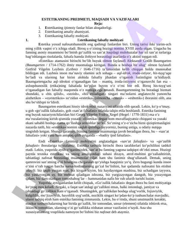 Estetikaning falsafiy mohiyati va amaliy ahamiyati