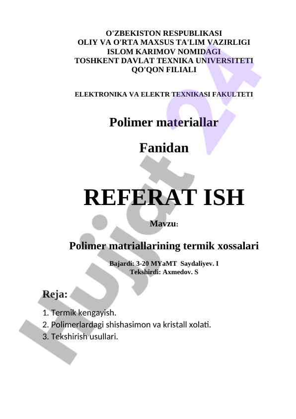 Polimer materiallarining termik xossalari