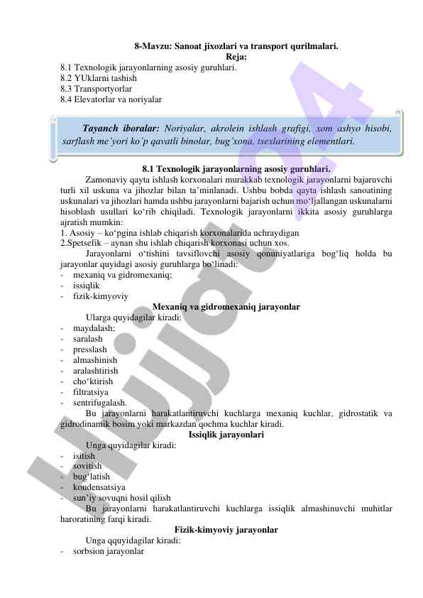 Sanoat jihozlari va transport qurilmalari