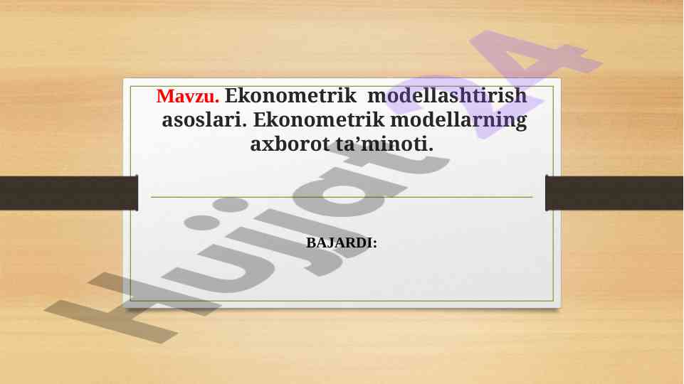 Ekonometrik modellashtirish asoslari va tahlil