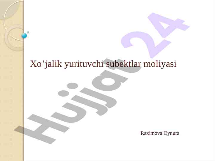 Xo'jalik yurituvchi subyektlar moliyasi tahlili