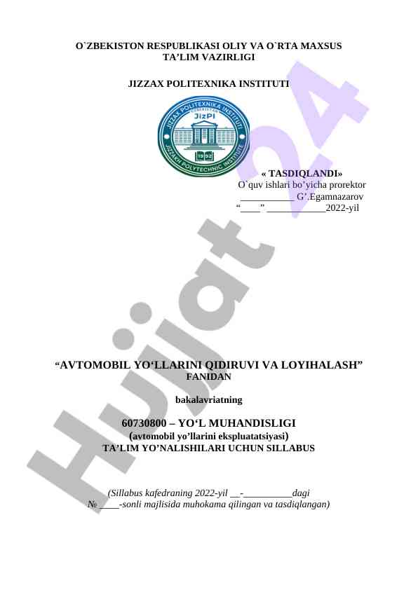Avtomobil yo'llarini qidiruvi va loyihalash sillabusi
