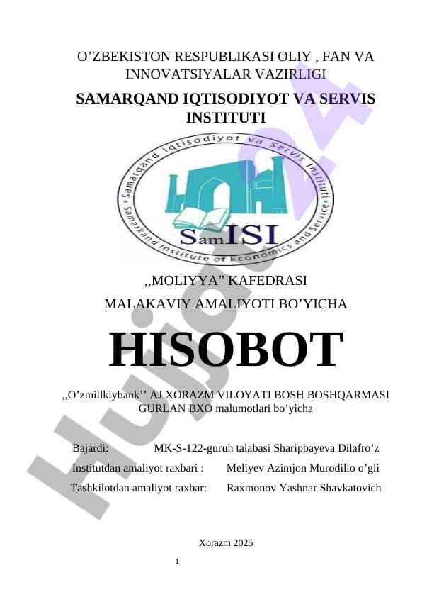 O'zmillkiybank amaliyoti hisoboti va tahlili