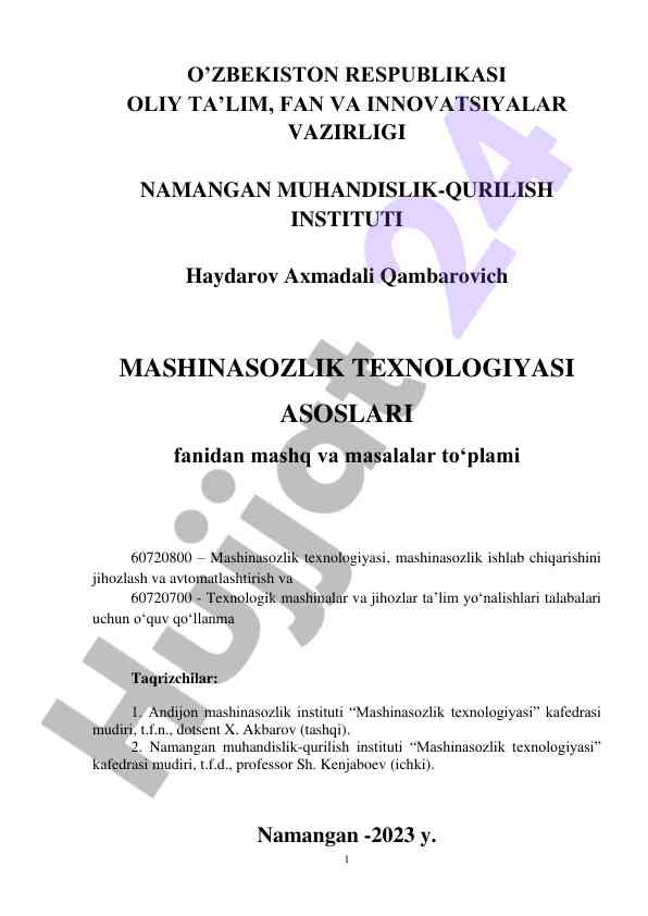 Mashinasozlik texnologiyasi asoslari bo‘yicha qo‘llanma
