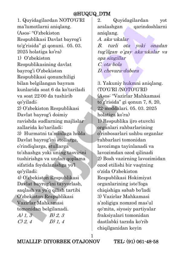 O’zbekiston respublikasi davlat bayrog’i qonunlari