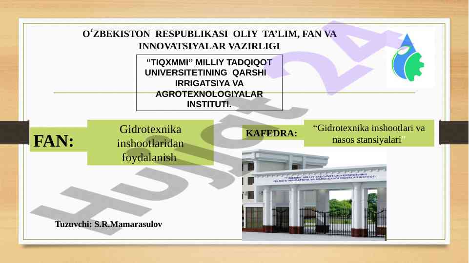 Gidrotexnika inshootlari va nasos stansiyalari tahlili